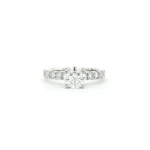 Anillo solitario de oro blanco con brazo de brillantes